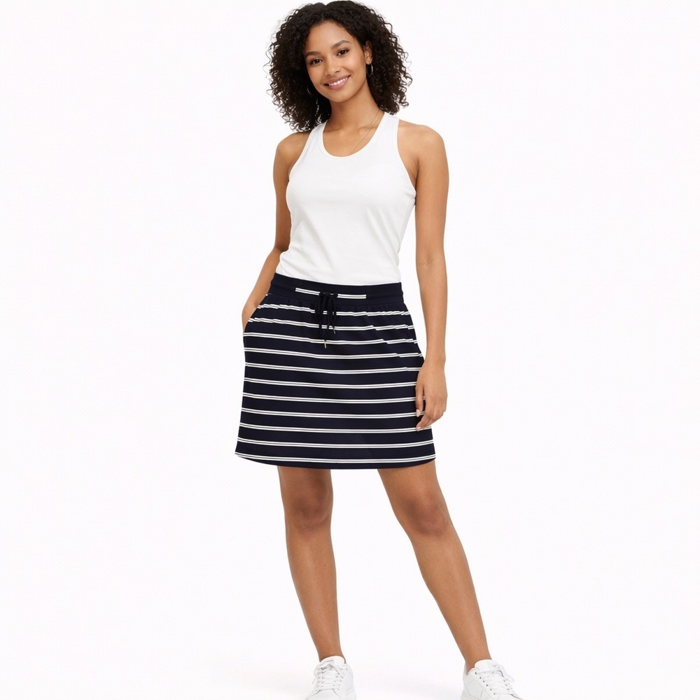 T by Talbots Skirt Size Large L Navy White Striped